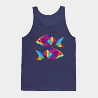 Geometric Fish abstract colorful rainbow color scheme origami style Tank Top